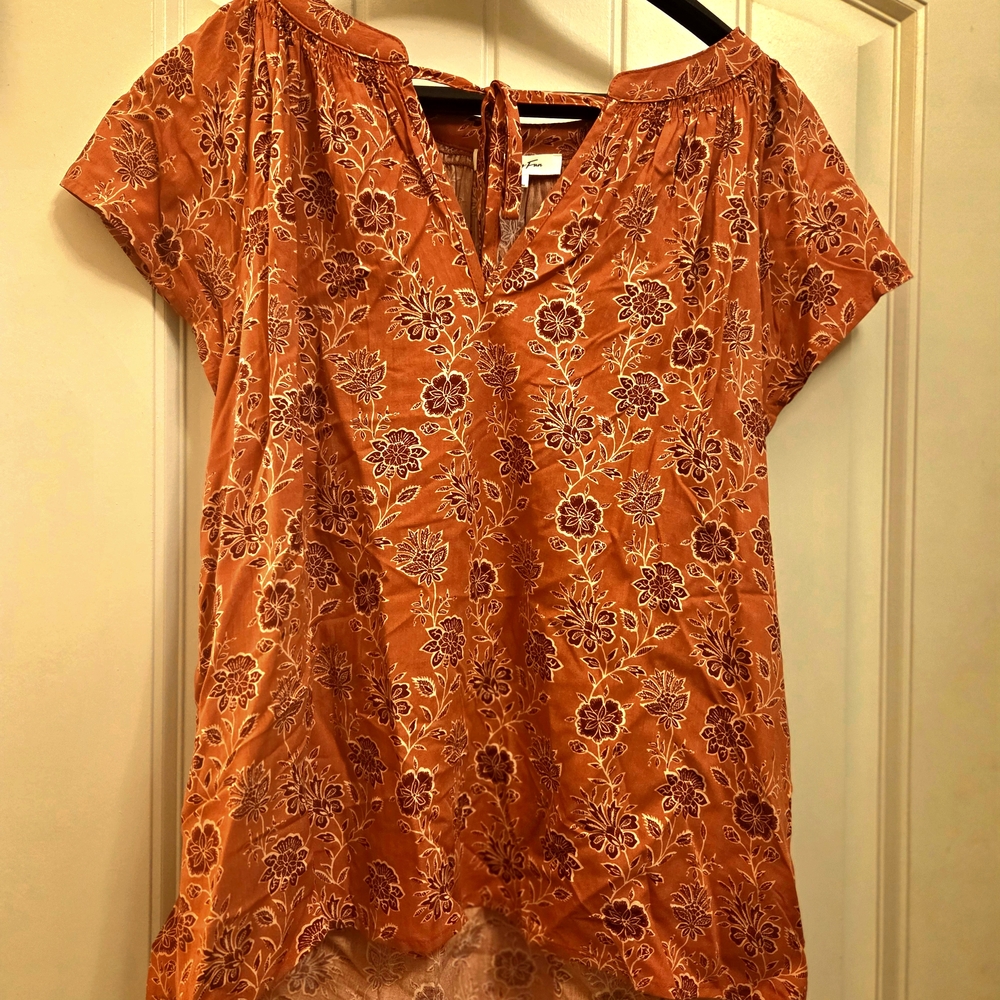 Orange Tie Front Blouse with Relaxed Fit